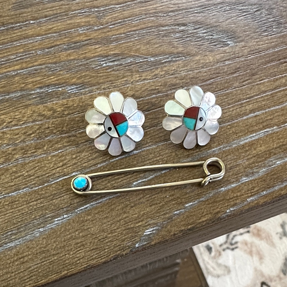 Floral Mother of Pearl Earrings with Pin